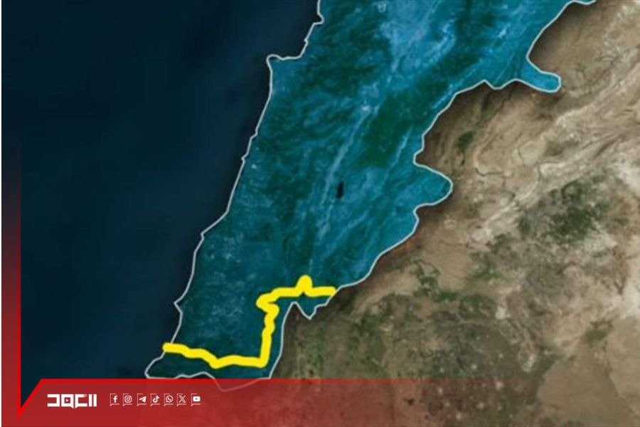 خريطة تُظهر خطاً أصفر على منطقة حدودية