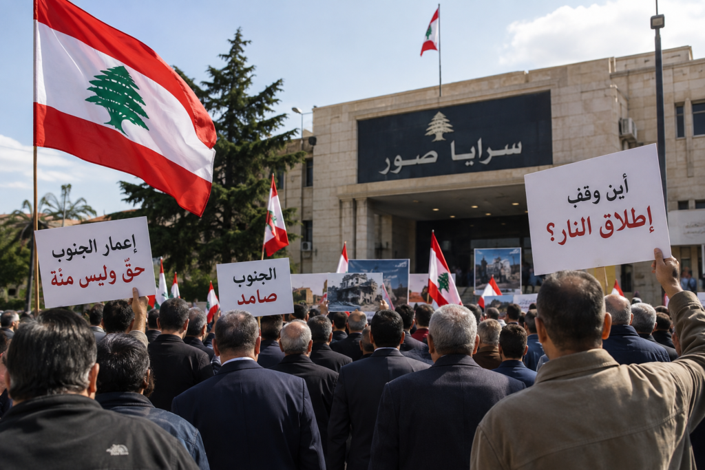 وقفة احتجاجية لعدد من رؤوساء ومخاتير قرى الجنوب استنكاراً للعدوان الإسرائيلي!