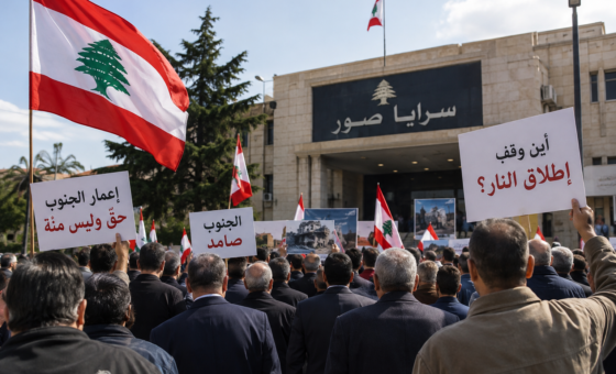 وقفة احتجاجية لعدد من رؤوساء ومخاتير قرى الجنوب استنكاراً للعدوان الإسرائيلي!