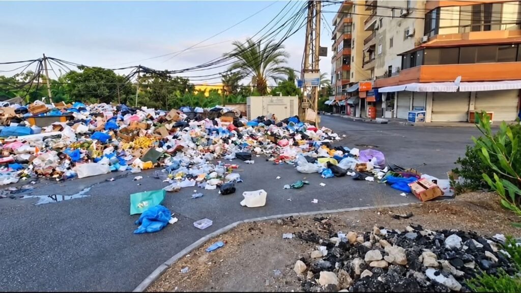 مستوعبات وأكياس نفايات متراكمة في طريق القياعة في صيدا